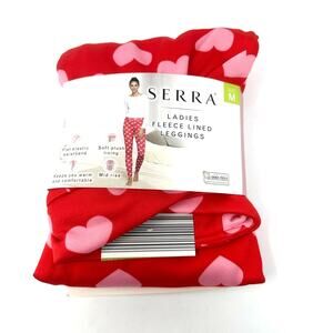 Serra Size Medium Leggings Red Pink Heart Valentine Fleece‎ Lined Sleepwear New